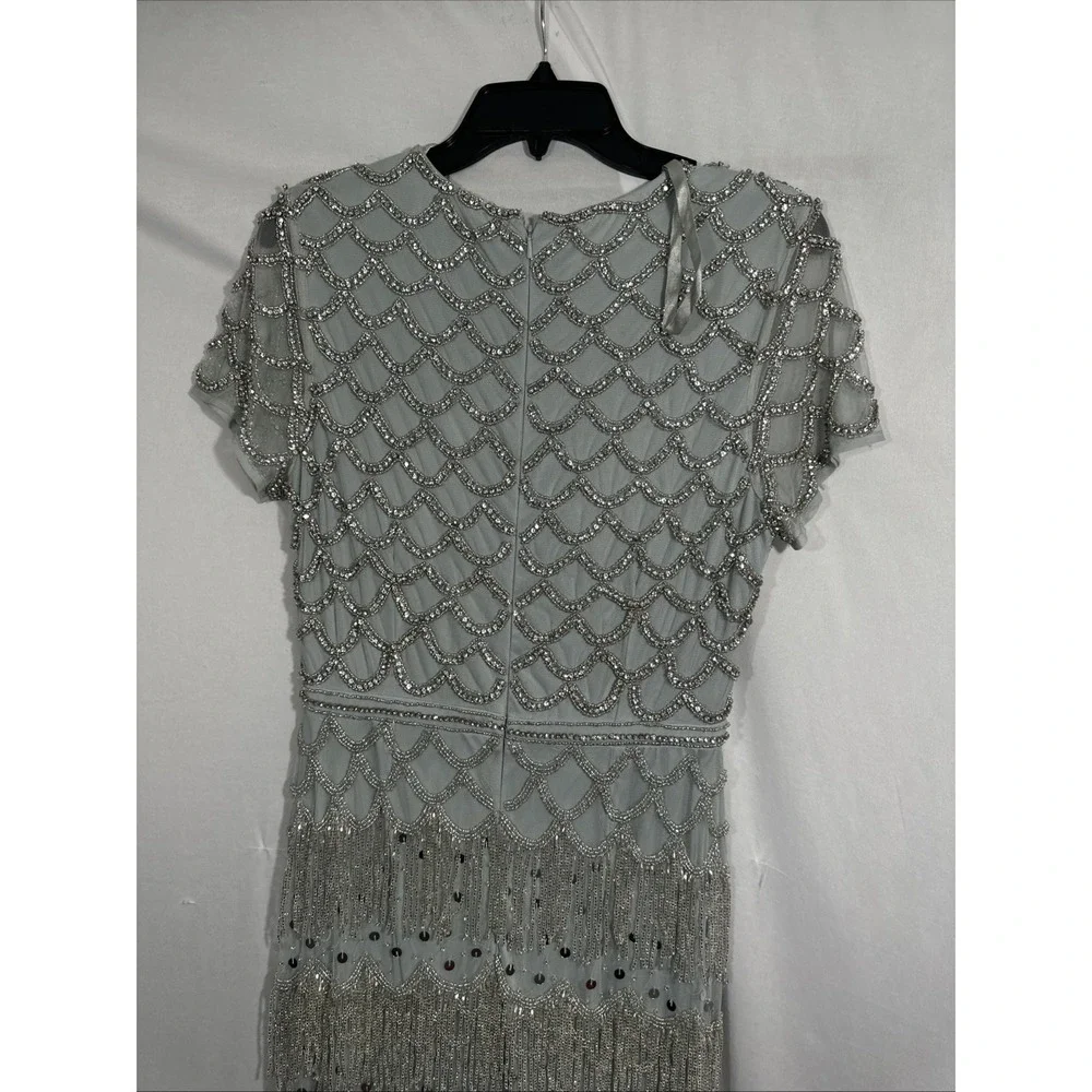 NWT Mac Duggal [ 6 ] 94077 Fringe Embellished Mesh Ankle Length Dress Gown J2379